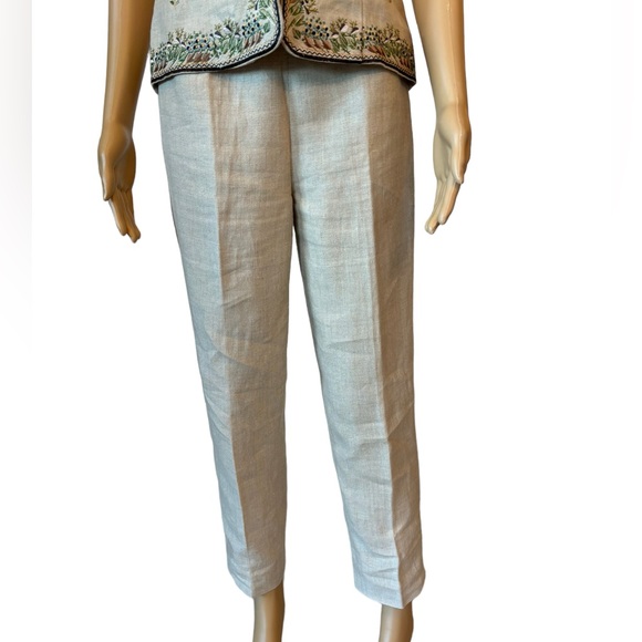 Donna Morgan Beige Linen Embroidery Pant Set - Picture 6 of 11